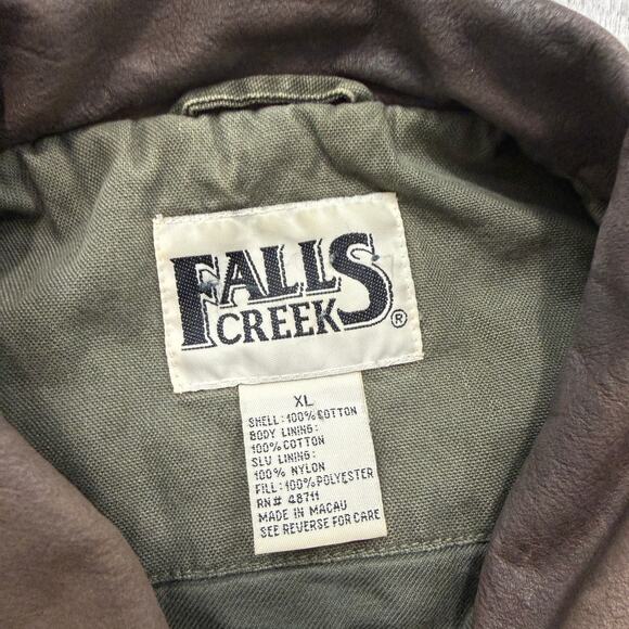Vintage Falls Creek Chore Coat Men's XL Green Leather Collar Barn Utility Boxy - Picture 4 of 7